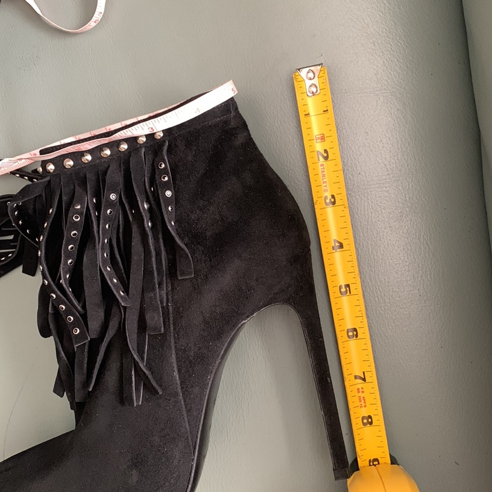 Saint Laurent Black Suede Studded-fringe Bootie - Picture 14 of 15